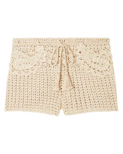 Alanui Natural Conch Shell Woven Cotton Shorts