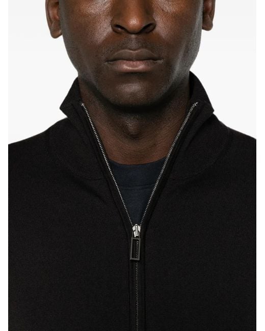 Paolo Pecora Black Zip-Up High-Neck Cardigan for men