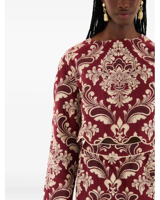 Farm Rio Red Jacquard Scalloped Top