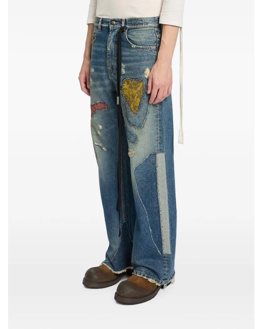 Ann Demeulemeester Blue Distressed Patchwork Jeans for men