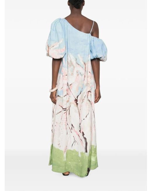 Stine Goya Blue Cherry-Blossom-Print Maxi Dress