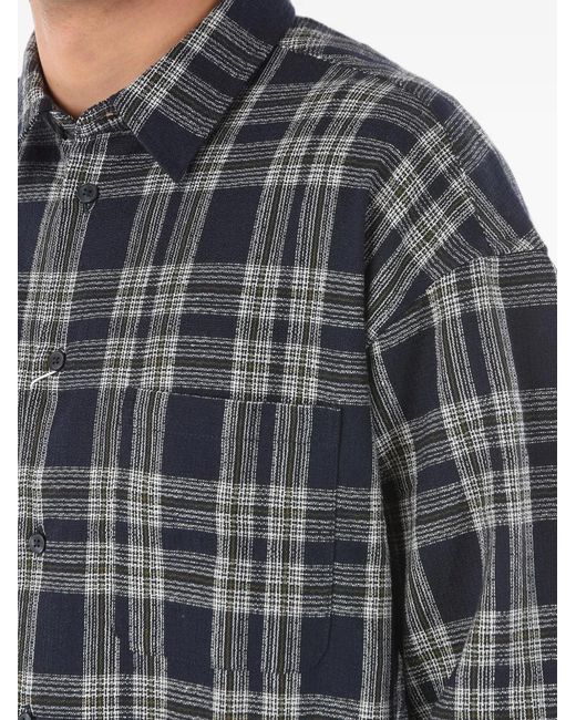 Samsøe & Samsøe Gray Checked Italian-Collar Shirt for men