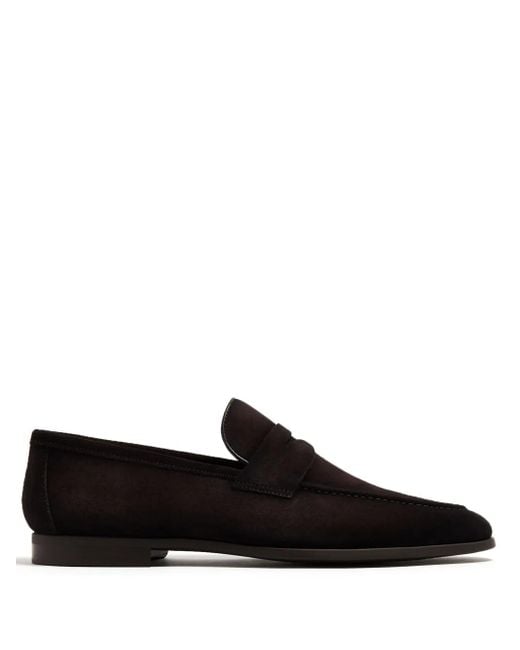 Magnanni Shoes Black Diezma Suede Penny Loafers for men