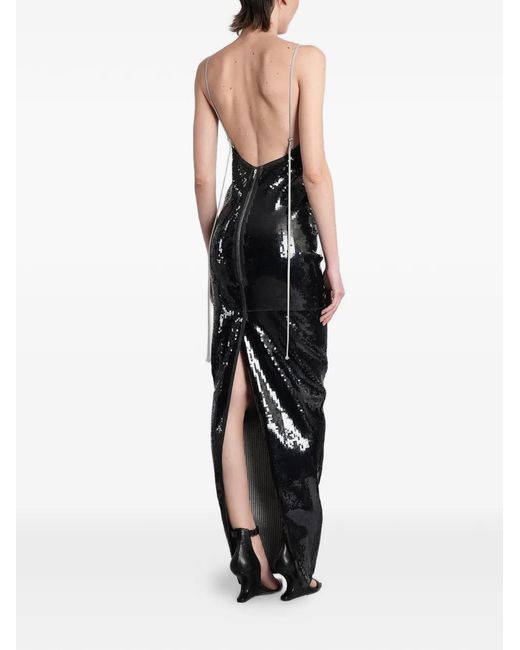 Rick Owens Black Maillot Gown Sequin-Embellished Open-Back Cotton Maxi Dress