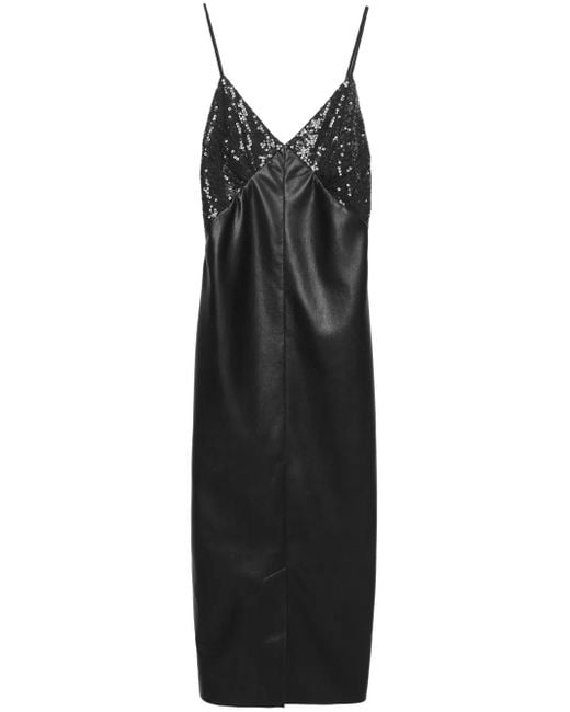 MSGM Black Sequin-Embellished Midi Dress