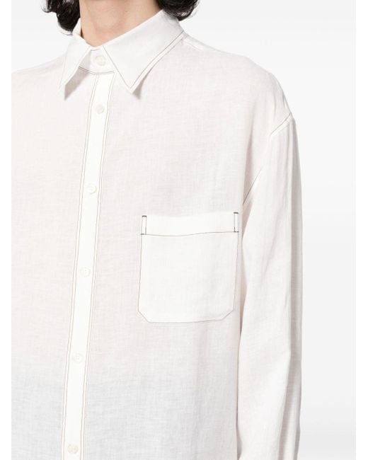 Yohji Yamamoto White Contrast-stitching Linen Shirt for men