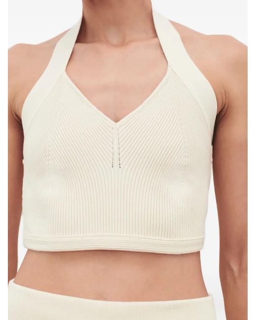 Wardrobe NYC Natural Ribbed Halterneck Top