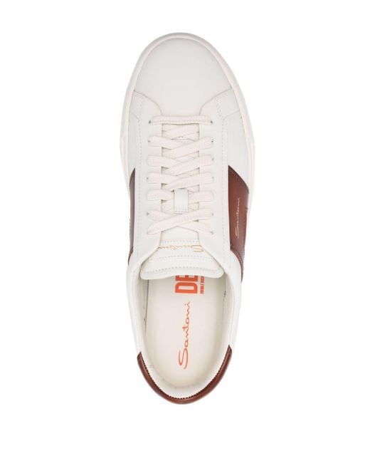 Santoni White Double Buckle Leather Sneakers for men