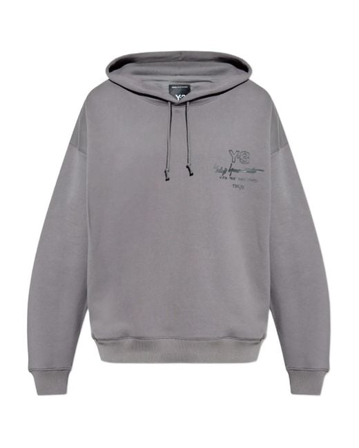 Y-3 Gray Hoodie mit Logo-Print