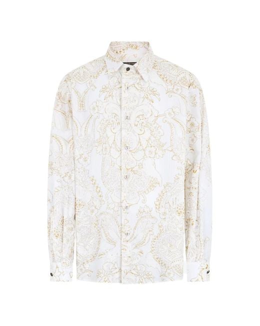 Roberto Cavalli White Patterned Long-Sleeve Shirt for men