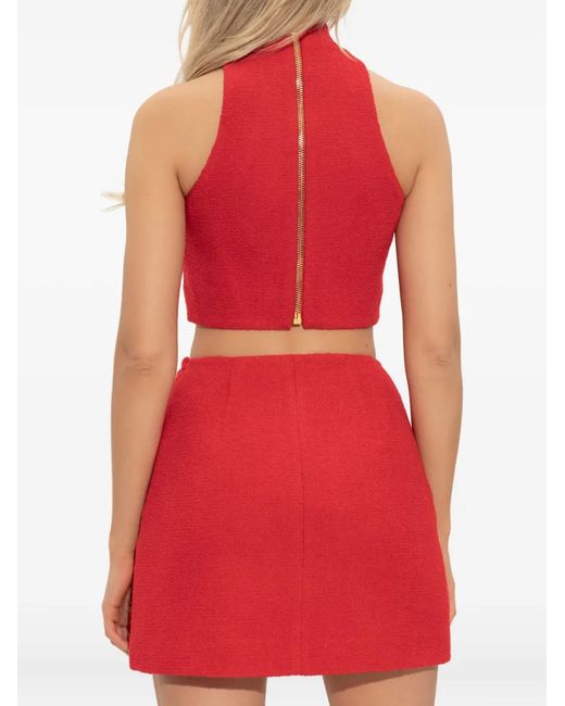 Balmain Red High-Neck Button-Detail Top