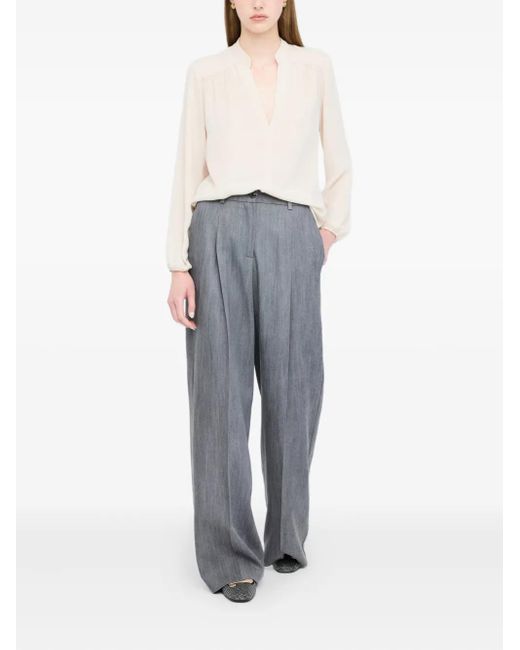 Liu Jo White Mandarin-Collar V-Neck Blouse