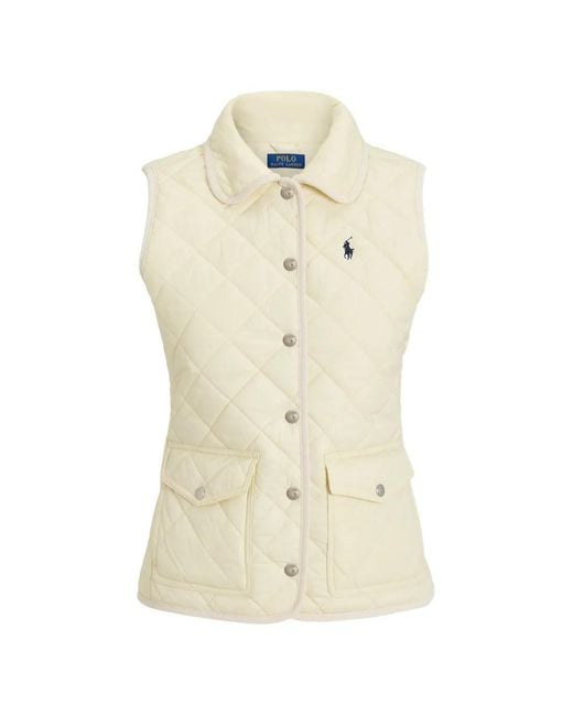 Polo Ralph Lauren White Gilet Matelassé En Velours Côtelé