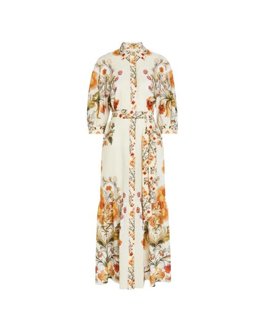 Borgo De Nor Metallic Bianca Floral-Print Belted Maxi Dress