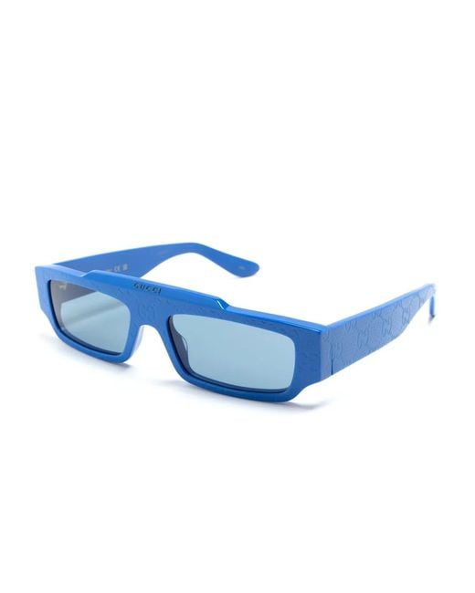 Gucci Blue Gg-Supreme Rectangle-Frame Sunglasses for men