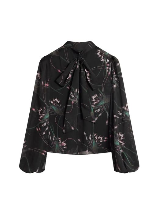 Ted Baker Black Alati Floral-Print Tie-Neck Blouse