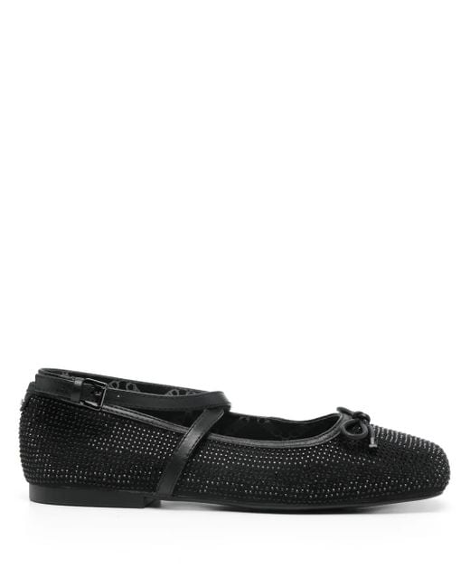 MICHAEL Michael Kors Black Rhinestone-Embellished Bow Ballerina Flats