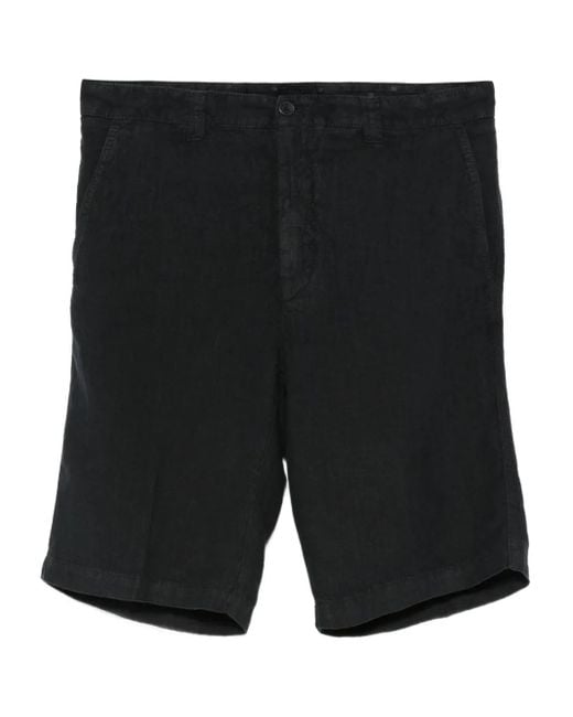 120% Lino Linnen Shorts Met Platte Voorkant in het Black voor heren