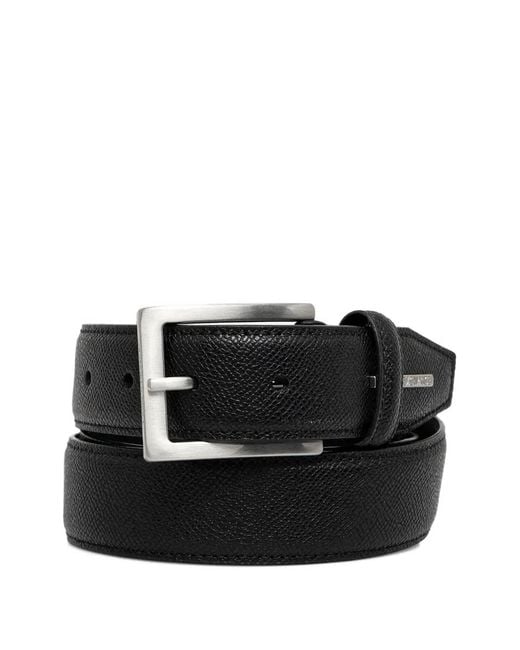 ARMANI EXCHANGE Black Logo-Plaque Grained Belt for men
