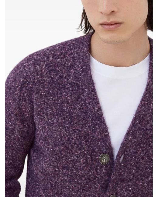 Brunello Cucinelli Purple V-Neck Cardigan for men