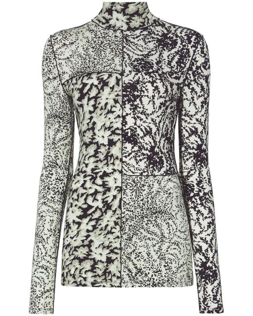 Proenza Schouler Gray Floral-Print Mock Neck Top