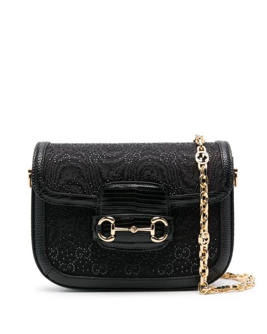 Gucci Black Horsebit 1955 Gg Crystal Mini Bag