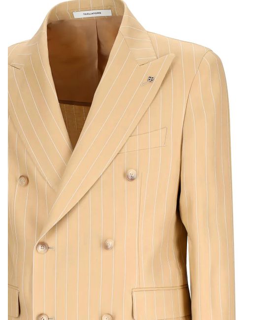 Tagliatore Natural Pinstripe-Pattern Double-Breasted Suit for men