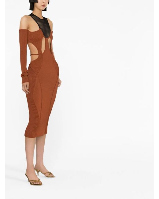 Nensi Dojaka Brown Cut-Out Halterneck Midi Dress