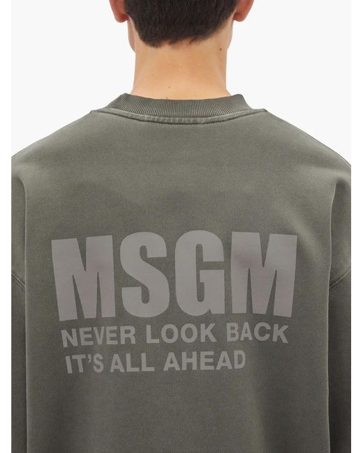 MSGM Gray Logo-Print Cotton Sweatshirt for men