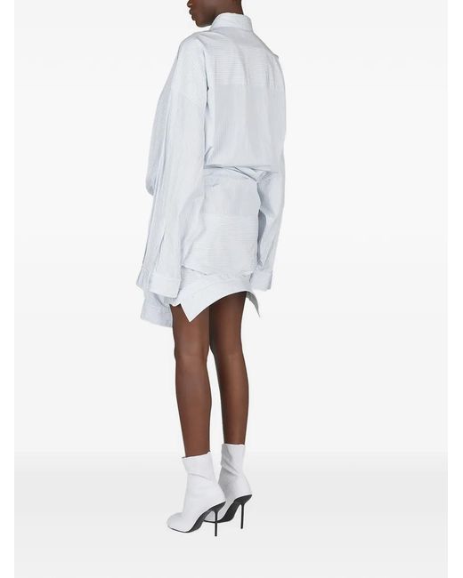 Balenciaga White Pinstriped Mini Shirt Dress