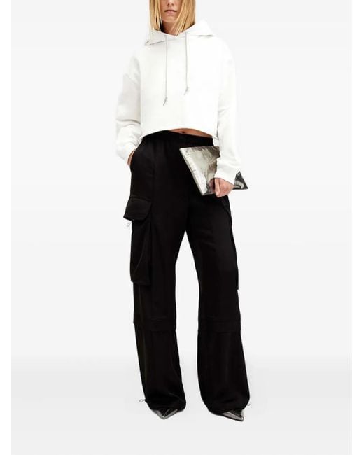 AllSaints White Pippa Chain-Drawstring Cropped Hoodie