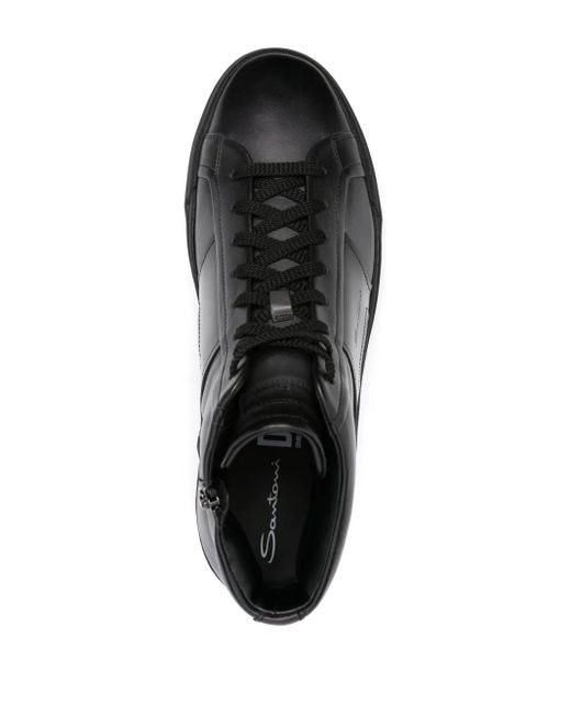 Santoni Black Calf Leather Sneaker With Logo for men