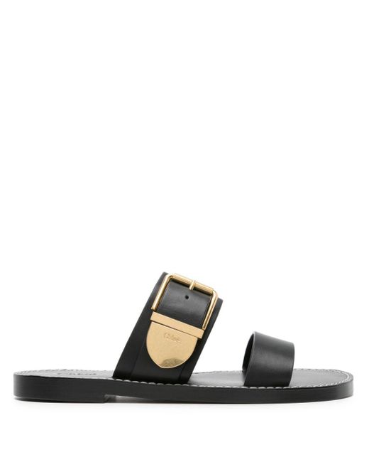 Buckle-strap leather sandals Chloé de color Black