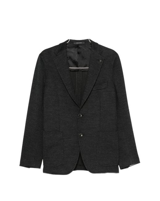 Tagliatore Black Notched-Lapel Single-Breasted Blazer for men