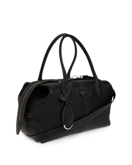 Tod's Black Logo-Patch Pebbled Leather Shoulder Bag