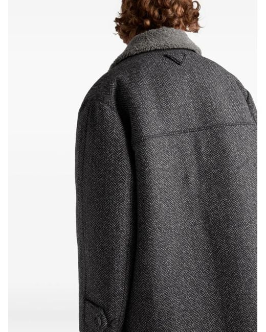 Prada Mantel Mit Shearling-Kragen in Gray für Herren
