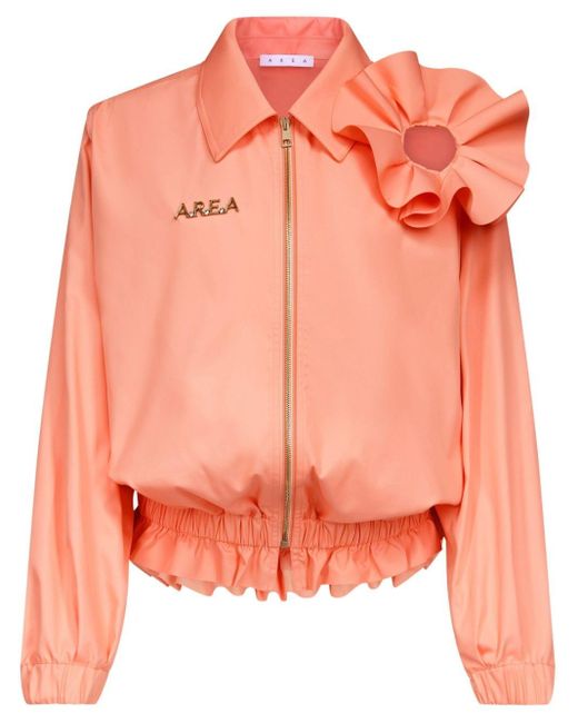 Area Orange Floral-appliqué Ruffled Jacket