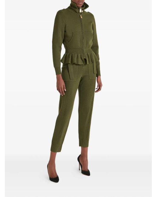 Temperley London Green Ruffled Napoleon Knit Jacket
