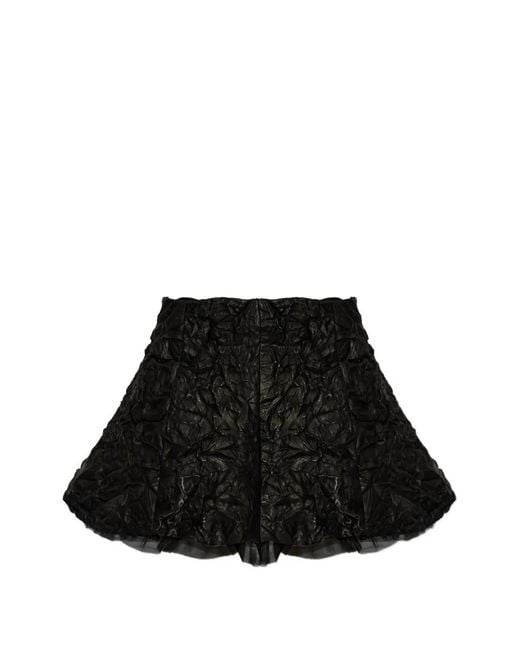 AVAVAV Black Crinkled-Effect Tulle-Trim Mini Skirt