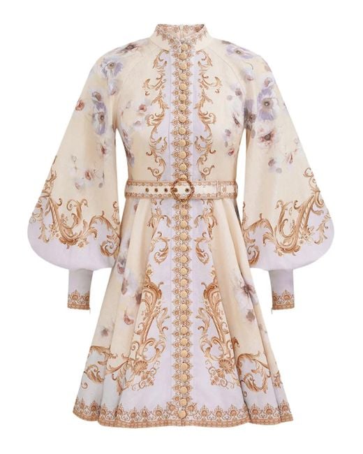 Zimmermann Hypnotic Mini-Jurk Met Bloemenprint En Pofmouwen in het White