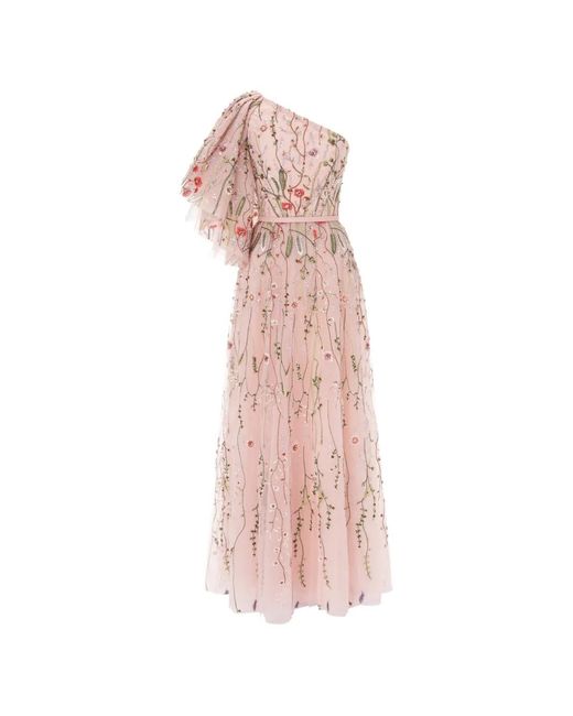 Rami Al Ali Pink Beaded One-Shoulder Gown Maxi Dress