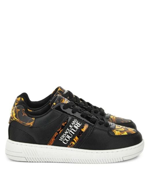Versace Jeans Couture Black Baroque-Print Trainers
