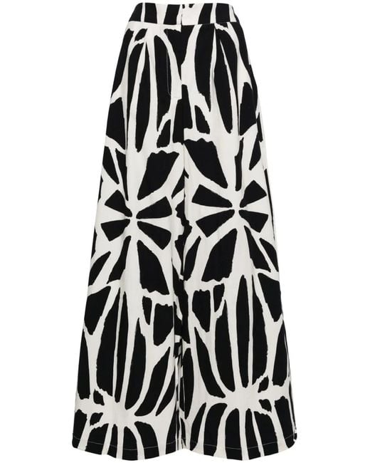 PATBO White Graphic-Print Wide-Leg Cotton Trousers