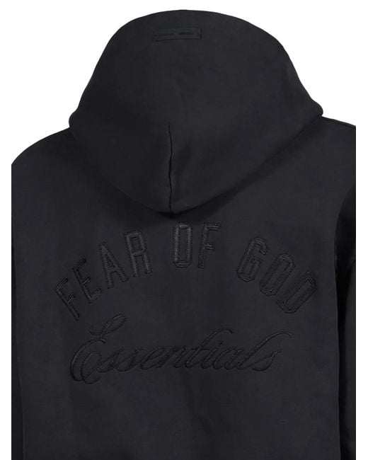 Essentials Black Logo-Embroidered Zip-Up Hoodie for men
