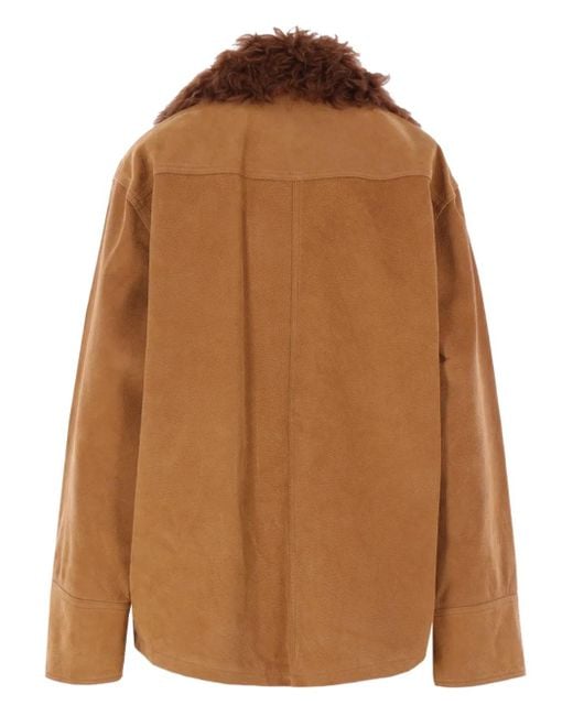 Plan C Brown Shearling-Collar Pocket Jacket