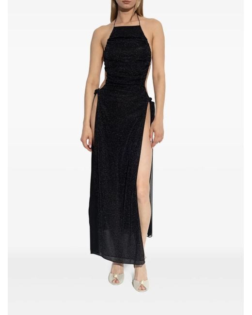 Oseree Black Neckholder-Kleid mit Raffungen