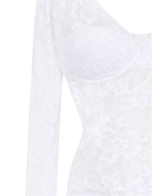 Amir Slama White Long Sleeved Lace Bodysuit