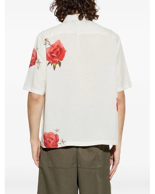 AllSaints White Fleur Floral-Print Shirt for men
