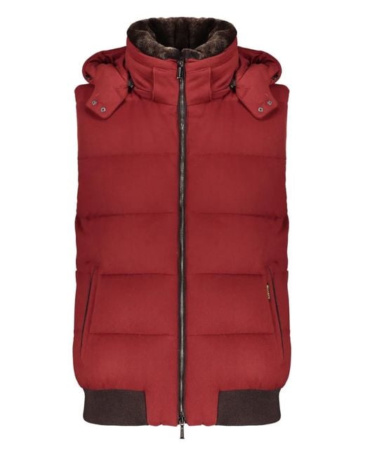 Moorer Red Hooded-Neck Gilet for men