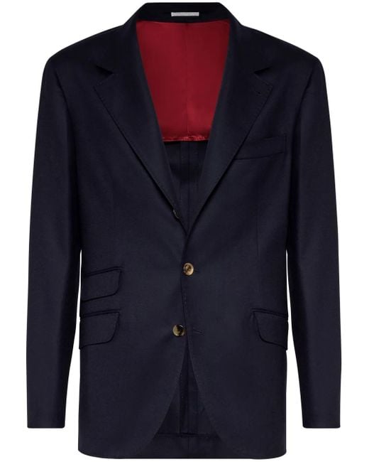 Brunello Cucinelli Blue Single-Breasted Wool Blazer for men
